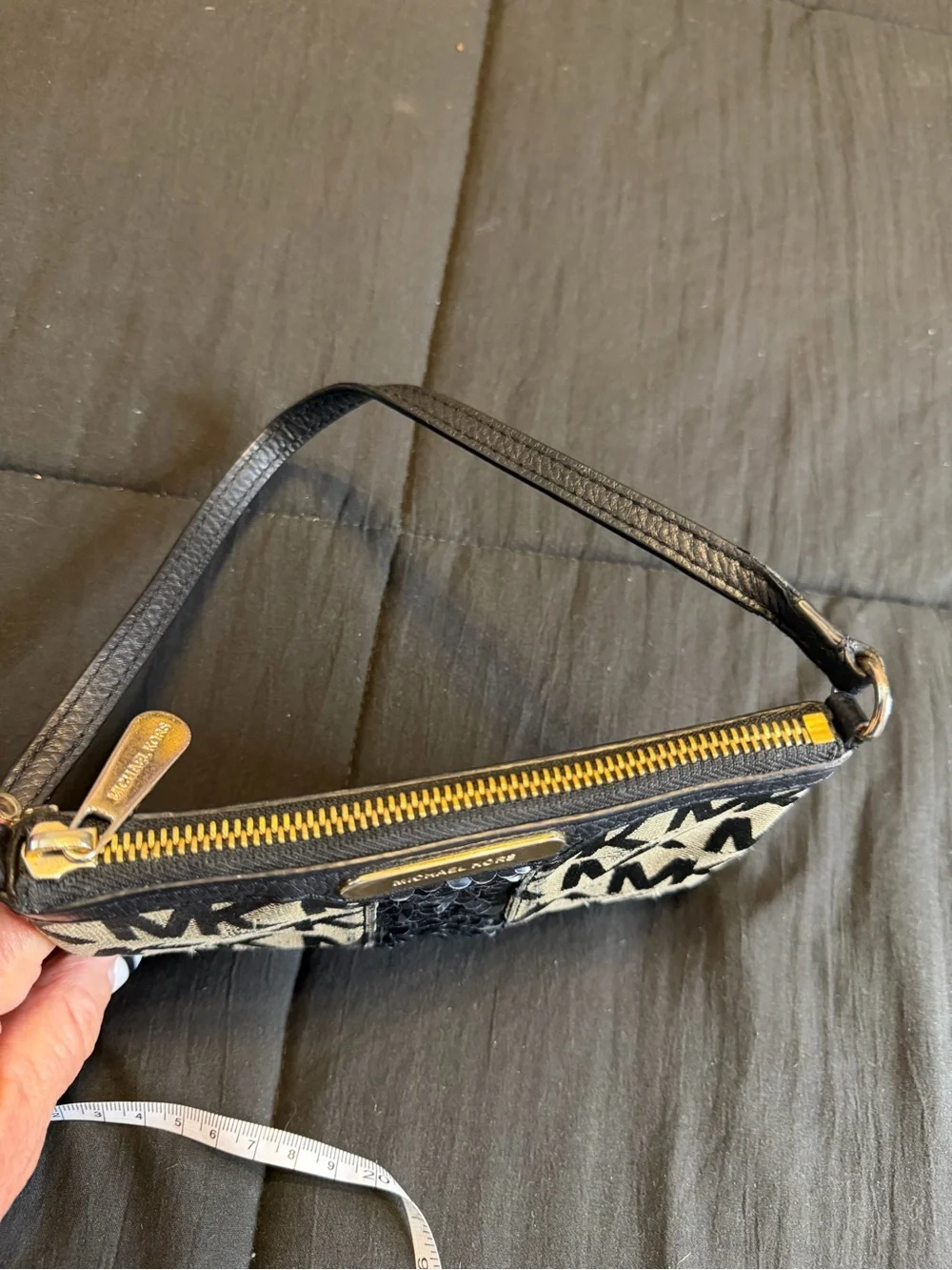 Michael Kors Black and Beige MK Logo Sequin Wristlet